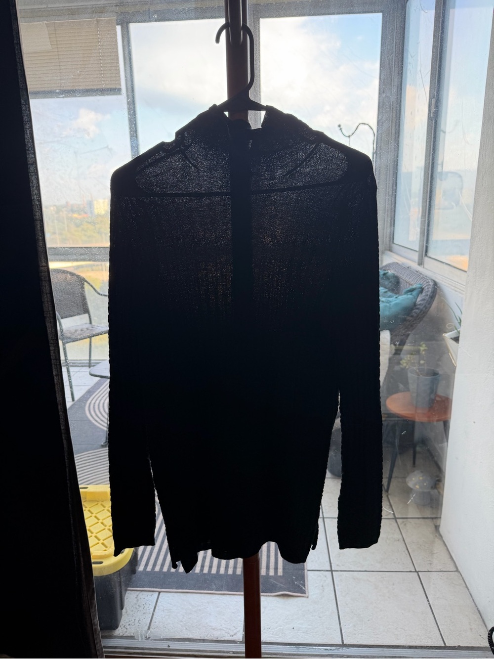 Akris Black Sheer Textured Mesh Mock Neck Tunic Mini Dress M